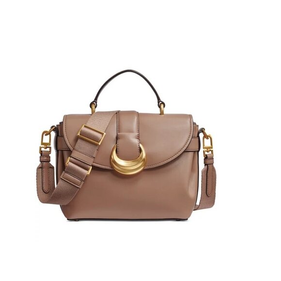 Donna Karan NY Valley Stream leather satchel crossbody + Dust bag - ALMOND TAN - Picture 1 of 11